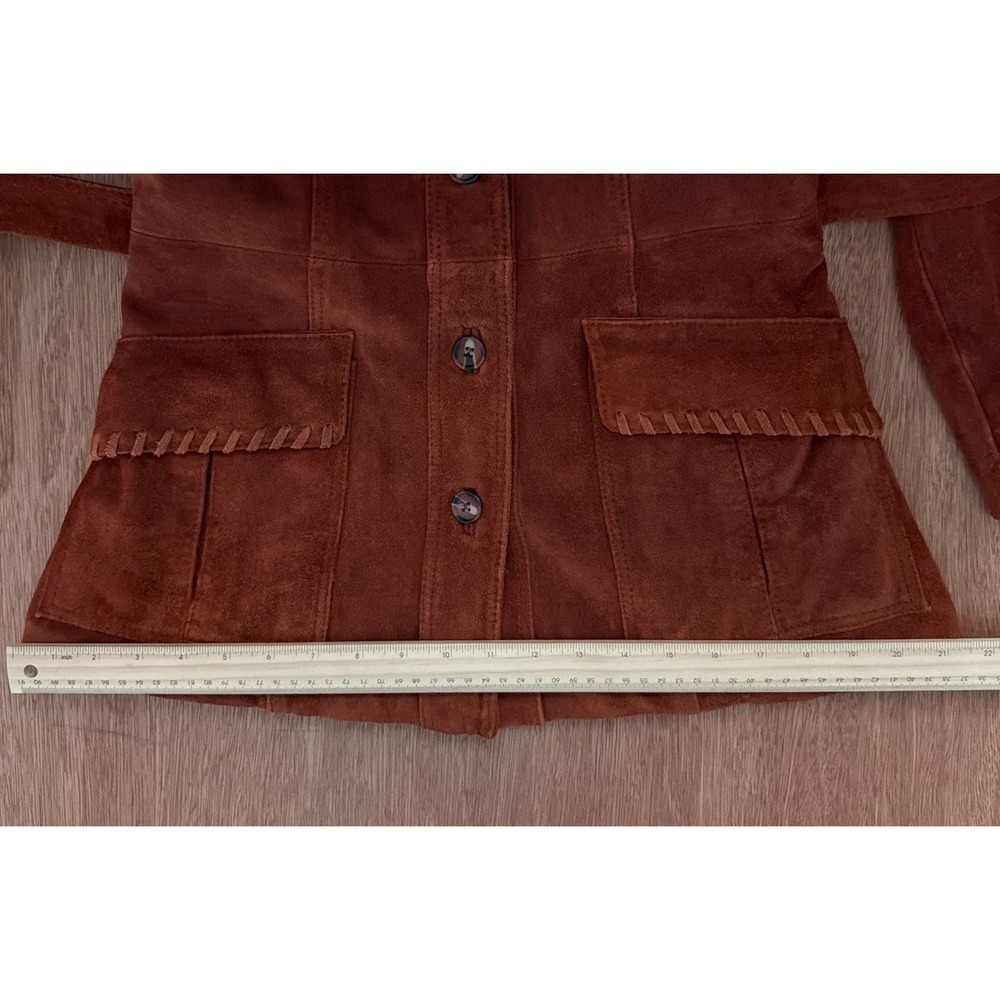 Vintage Suede Jacket 70s 80's Small Boho Western Whipstitch Cognac Leather Coat - Picture 14 of 16